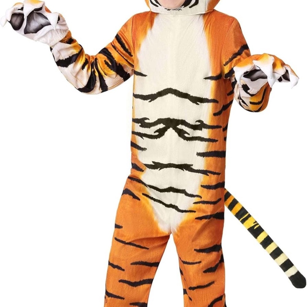 Kids Tiger costume, size large. Good shape. Comes with all in the picture.